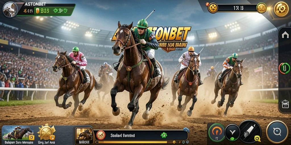Screenshot gameplay <strong>ASTONBET</strong> menampilkan balapan menegangkan dengan kendaraan dan lintasan yang detail.