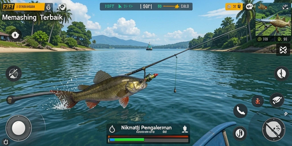 Screenshot gameplay F7F7 yang menunjukkan serunya memancing.