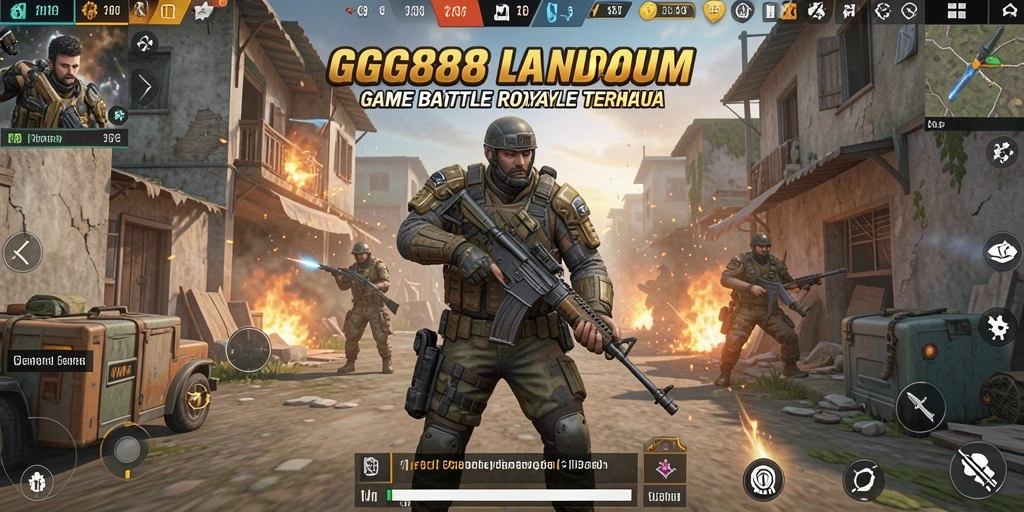 Tampilan gameplay GGG888 yang mendebarkan di arena Battle Royale.
