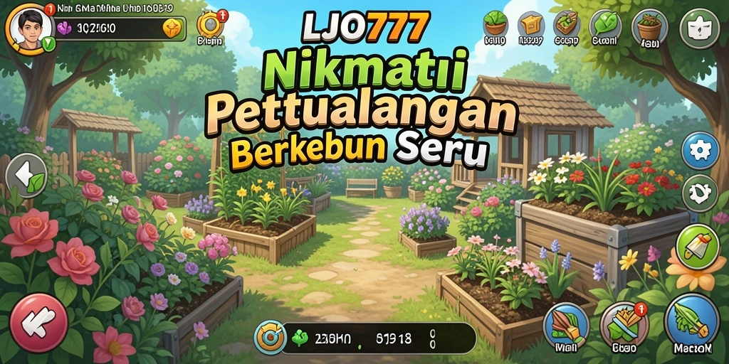 Tampilan gameplay LJO777 yang menampilkan kebun yang rimbun dan berwarna-warni.