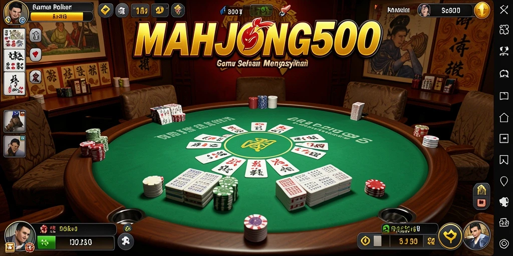 Screenshot gameplay seru MAHJONG500 yang menampilkan aksi Poker.