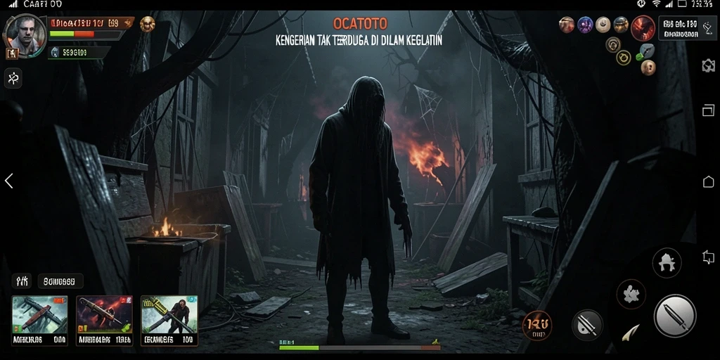 Gambaran gameplay OCATOTO dengan suasana mencekam dan penuh ketegangan.