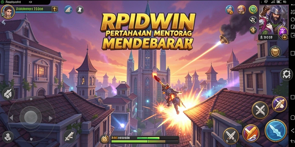 Screenshot utama RPIDWIN menampilkan pertahanan menara yang intens dan gelombang musuh.