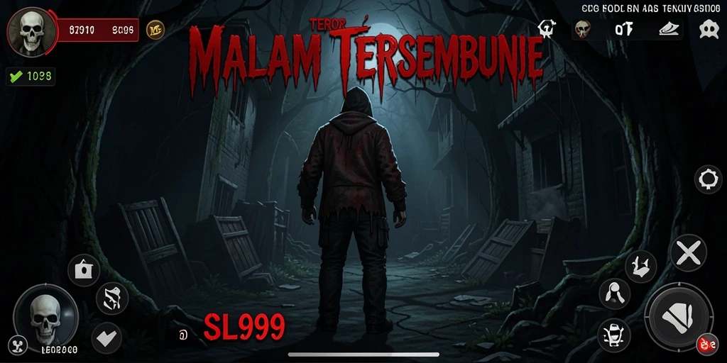 Screenshot gameplay SL999 menampilkan suasana menyeramkan dan karakter mistis.