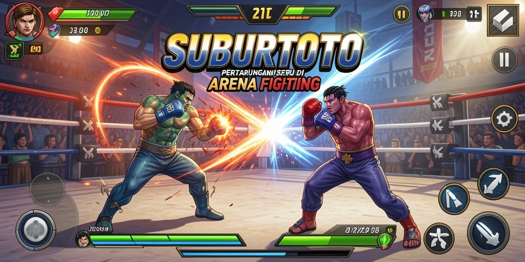 Screenshot menampilkan aksi pertarungan intens di arena SUBURTOTO.